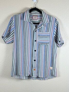Scotch & Soda Striped Seersucker Button Up Short Sleeve Shirt Medium